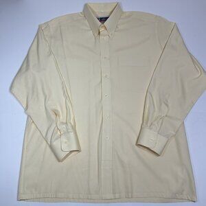 Vintage Lero Solo Men Button Down Dress Shirt Yellow Pocket Size 44 Cm